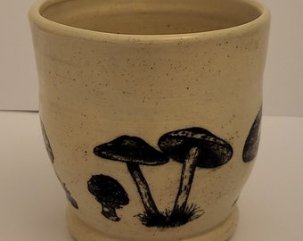 Small Ceramic Planter Pot with Mushrooms