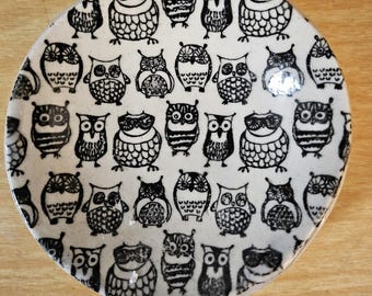 Owl Small Bowl Trinket Ring or Spoon Rest Handmade Ceramic