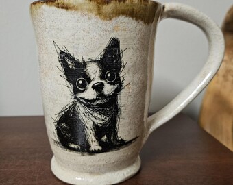 Boston Terrier Mug Handmade Ceramic for Left or Right Hand