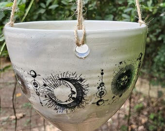 Hanging Planter Celestial Moon and Sun Handmade and Unique