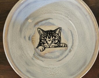 Tabby Cat with Short Fur Ceramic Food Bowl Dish Handmade