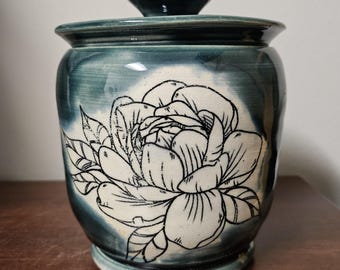Lidded Jar with Camelia Handmade Ceramic