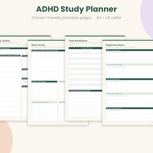 ADHD Study Planner Printable, ADHD Student Planner, Brain Dump, Task Breakdown, Dopamine Menu, Neurodivergent Planner, A4 & Letter