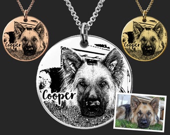 German Shepherd Dog Alsation Glass Cabochon Pendant Bronze Necklace Gift