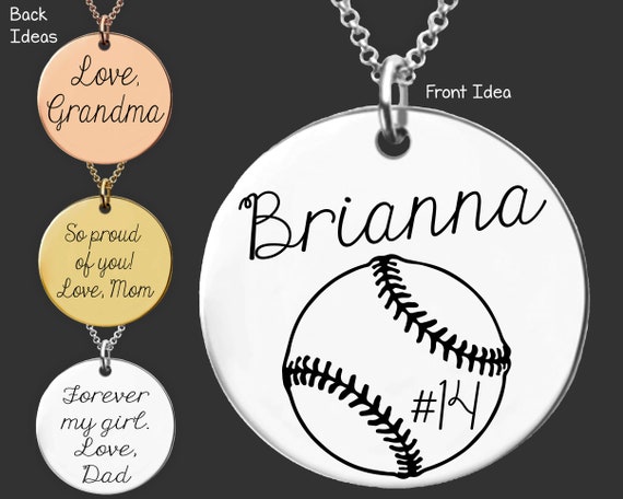 Personalized Baseball Softball Number And Name Pendant - Sterling Silver or  Solid Gold 39.00 USD