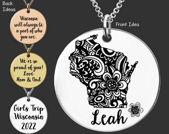 Wisconsin Necklace | Going to College Gifts | Daughter Gift | Granddaughter Gift | Daughter Birthday Gift | Granddaughter Birthday Gift