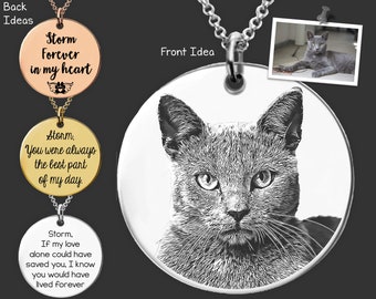 Personalized Pet Portrait Necklace |  Cat Necklace | Cat Jewelry | Cat Memorial Gift | Birthday  Gift For Her |  Gift