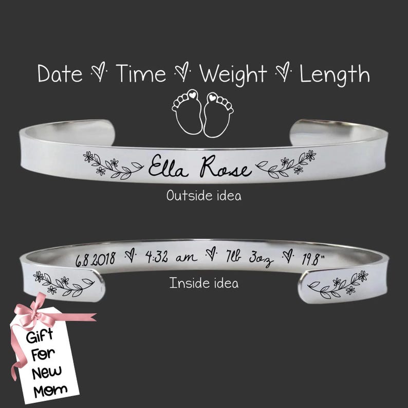 New Mom Gift | Gift for New Mom | Loss of Baby Gift | Baby Memory Gift | First Mothers Day Gift | 1st Mothers Day Gift | Baby Stats Bracelet image 1