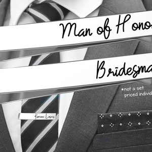 Man of Honor | Bridesman | Tie Clip | Tie Bar | Man of Honor Gift | Bridesman Gift | Groomsmen Gifts | Wedding Gifts | Personalized Tie Bar