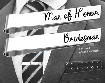 Man of Honor | Bridesman | Tie Clip | Tie Bar | Man of Honor Gift | Bridesman Gift | Groomsmen Gifts | Wedding Gifts | Personalized Tie Bar