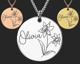 December Birth Flower Necklace | Narcissus Birth Flower | Birthday Gifts for Her | Gift for Her | Personalized Gifts | Gifts