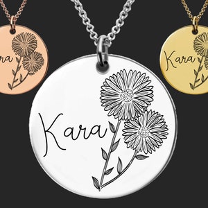 September Birth Flower Necklace Aster Birth Flower Birthday Gifts for Her Gift for Her Personalized Gifts Gifts image 1
