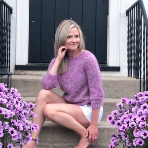MODELLO LAVORAZIONE A MAGLIA: Modello di maglia Lavande Crop / Maglione lavorato a maglia con giogo senza cuciture in filato Mohair e Slub / Modello di maglione adatto ai principianti