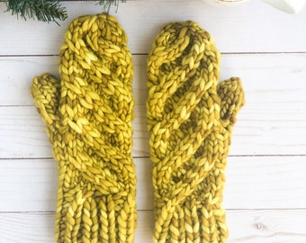 KNITTING PATTERN: Peppermint Swirl Mittens Knitting Pattern | Chunky Cable Mittens | Super Bulky Knit Mittens