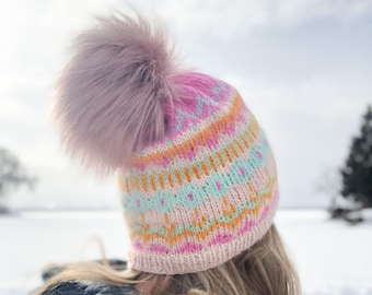 KNITTING PATTERN: Winter Carnival Hat Knitting Pattern | Fair Isle Knit Hat | Baby, Child, Adult