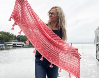 Bayside Breeze Lace Shawl Knitting Pattern: Crescent Mosaic (Digital Download)