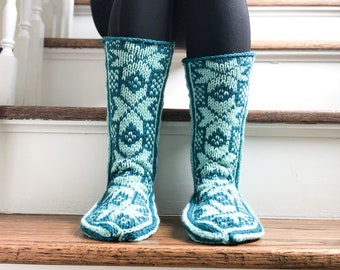 Patrón de punto para zapatillas Lumia: Tejido jacquard, Fair Isle (Patrón en PDF)