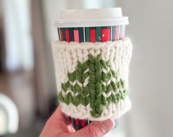 KNITTING PATTERN: Festive Coffee Cozy Pattern | Knit Coffee Sleeve Pattern