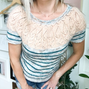KNITTING PATTERN: Seaside Holiday Tee Knitting Pattern | Lace and Stripes Knit Tee