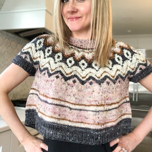 KNITTING PATTERN: Glimmer Crop Knitting Pattern | Fair Isle Sweater Knitting Pattern | Crop Summer Knitting Pattern