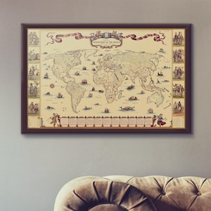 Carte du monde old Style dessinée à la main - Impression papier