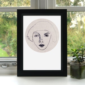 Pretty Ugly Portrait Print Hand Embroidery Print Illustration Wall Art Unframed image 1