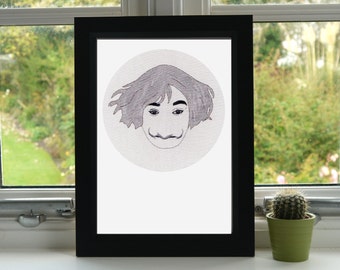 Silver Hair Portrait Print - Pretty Ugly Big Nose - Hand Embroidery - Print - Illustration - Wall Art - Unframed