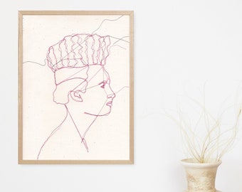 Crazy Hair Stitched Portrait Print - Embroidered Girl Print - Machine Embroidery - Print - Illustration - Wall Art - Unframed