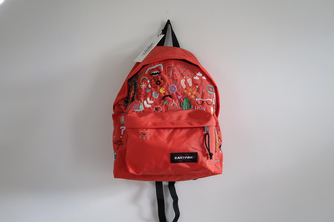 Customised Hand Embroidered Orange Eastpak // Hand Embroidery