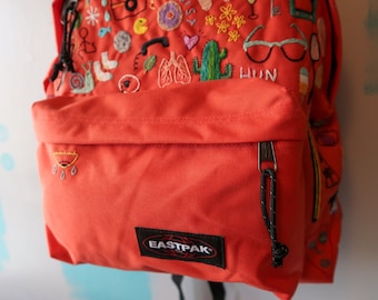 Customised Hand Embroidered Orange Eastpak // Hand Embroidery - Etsy