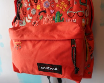 Customised Hand Embroidered Orange Eastpak Hand Embroidery
