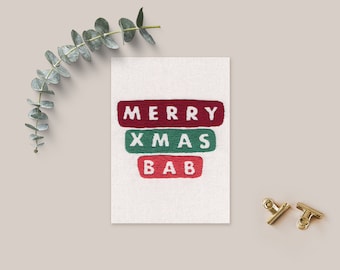 Merry Xmas Bab Card // Christmas Card // Seasons Greetings // Embroidery