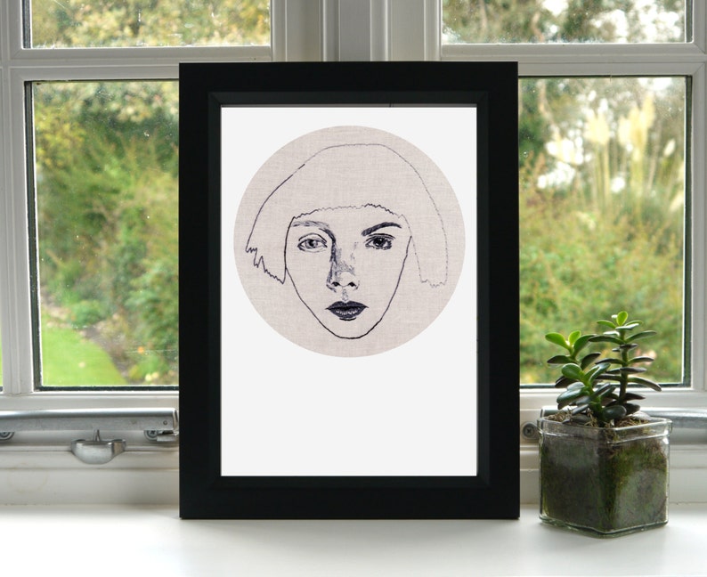 Pretty Ugly Portrait Print Hand Embroidery Print Illustration Wall Art Unframed image 1