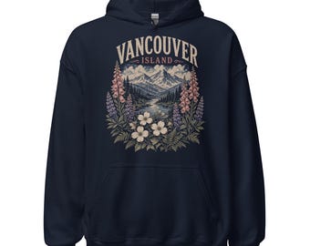 Cedarswell Vancouver Island Vintage Hoodie, Unisex Mountain Foxglove Pullover, Cozy West Coast Sweatshirt, BC Nature Gift