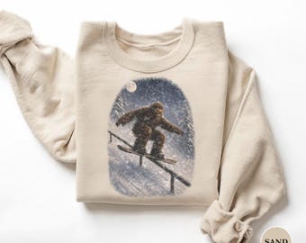 Sasquatch Sweatshirt, Snowboard Rails Crewneck, 90s Vintage Style Boardslide Pullover, Vancouver Island Gift