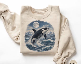 Orca Sweatshirt, Killer Whale Crewneck, 90s Vintage Style Wildlife Pullover, Pacific Northwest Ocean Gift, Vancouver Island BC Sweater