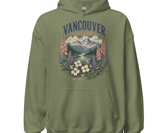 Cedarswell Vancouver Island Vintage Hoodie, Unisex Mountain Foxglove Pullover, Cozy West Coast Sweatshirt, BC Nature Gift