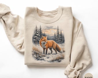 Fox Sweatshirt, Winter Fox Crewneck, 90s Vintage Style Wildlife Pullover, Pacific Northwest Woods Gift, Vancouver Island BC Sweater
