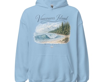 Sunset Wave Hoodie, Unisex Surf Style Vancouver Island Pullover, Cozy West Coast Ocean Sweatshirt, Beach Lover Gift