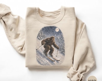 Sasquatch Sweatshirt, Night Ski Blizzard Crewneck, 90s Vintage Style Carve Pullover, Vancouver Island Gift
