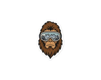 Pegatina con forma de cara de Sasquatch con gafas / Calcomanía troquelada vintage de la isla / Cedarswell