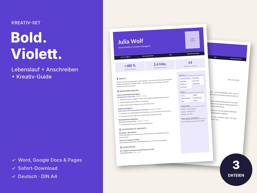 Cv Modele Design Modèle de CV et lettre de motivation Creative Violet | Design audacieux ...