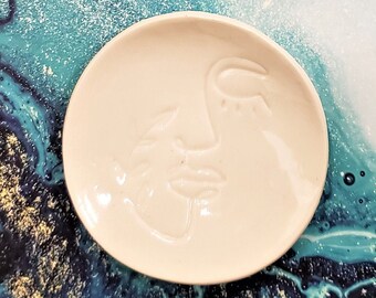Black Ring Dish Ashtray Altar Dish with Pink Heart Porcelain Ceramic Handmade Dish