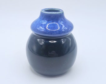 Mini Blue and Black Round Handmade Porcelain Ceramic Incense Burner Vase Décor