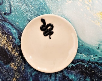 Black Ring Dish Ashtray Altar Dish with Pink Heart Porcelain Ceramic Handmade Dish