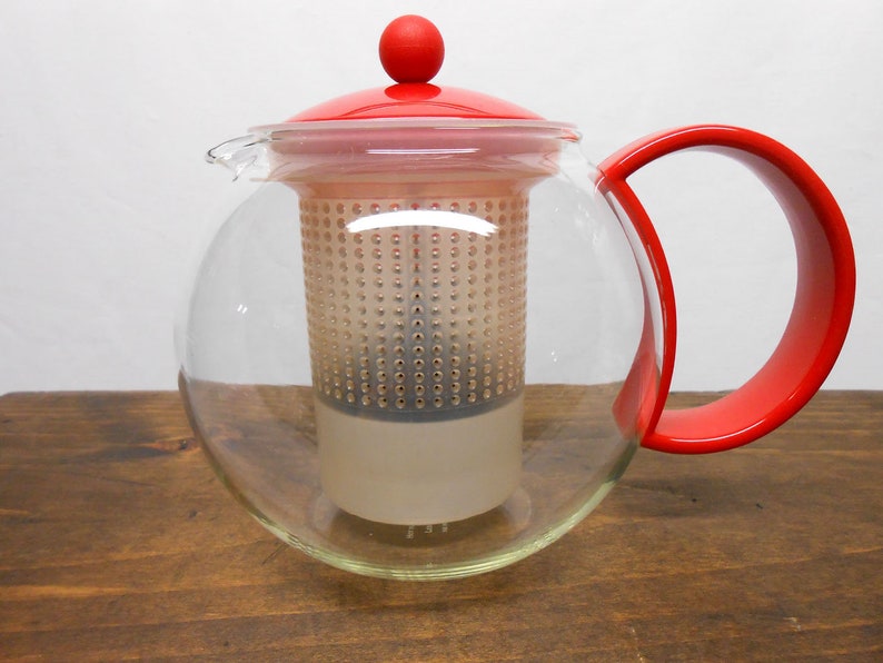 Bodum Assam Red Handle Teapot Tea Press Infuser Etsy