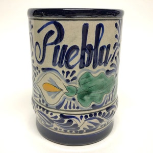 Mexican Talavera Pottery Mug Del Carmen Puebla Mexico Hand Painted Vintage Souvenir Mug Stein