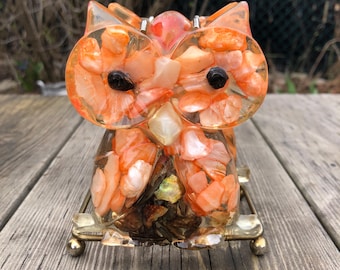 Owl Napkin Holder - Resin Acrylic Seashells - Lusterstone Co. New Hamsphire - Vintage Home Decor