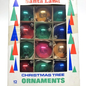 Santa Land Christmas Tree Ornaments - Assorted Colors - Made in Poland Qty 12 - Vintage Holiday Decor