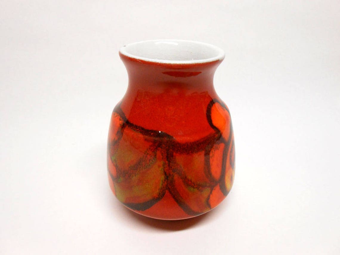 Poole Pottery Delphis Vase Red Orange Yellow Signed Valerie Etsy